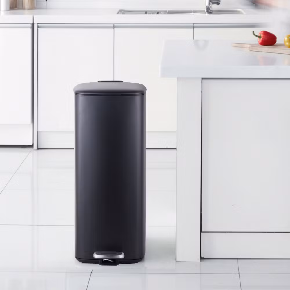 5L 30L Hotel Room Matt Black Square Dustbin Garbage Trash Can with Step Foot Square Waste Bin