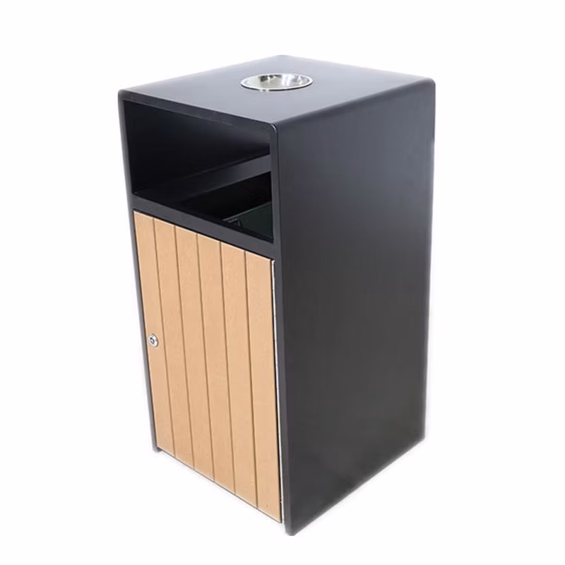 Outdoor Wood Trash Receptacles Exterior Garbage Can Commercial Rectangular Little Waste Bin