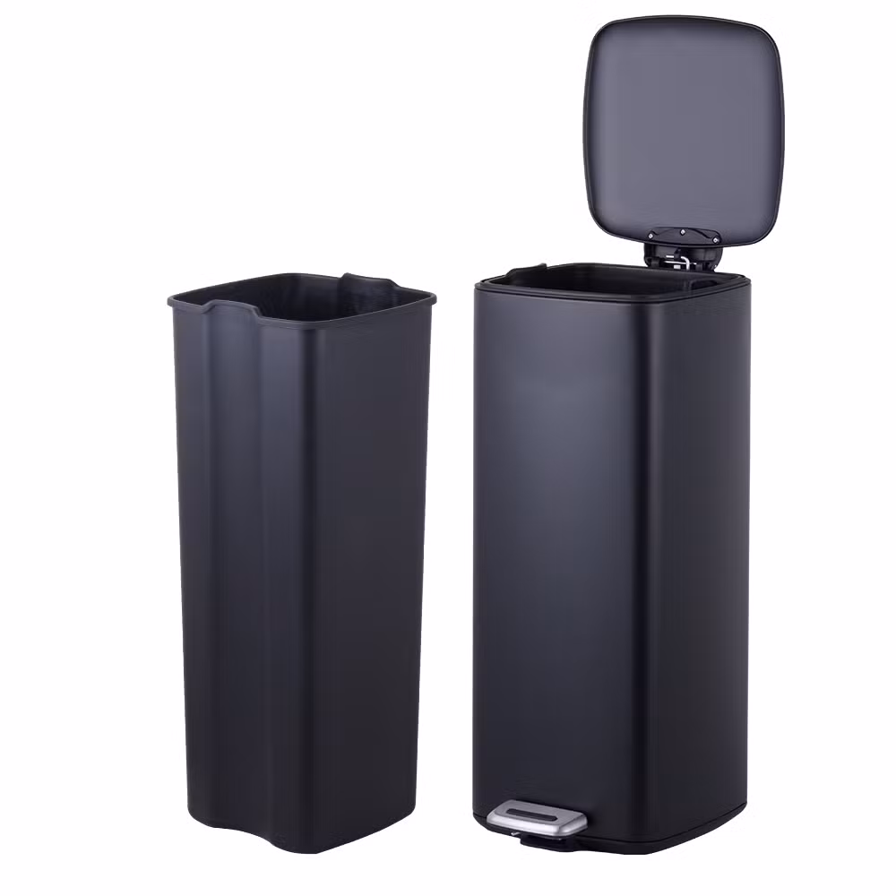 5L 30L Hotel Room Matt Black Square Dustbin Garbage Trash Can with Step Foot Square Waste Bin