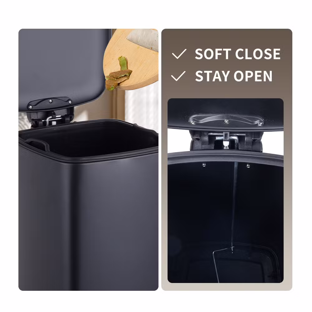 5L 30L Hotel Room Matt Black Square Dustbin Garbage Trash Can with Step Foot Square Waste Bin