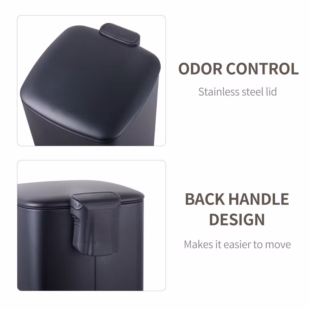 5L 30L Hotel Room Matt Black Square Dustbin Garbage Trash Can with Step Foot Square Waste Bin