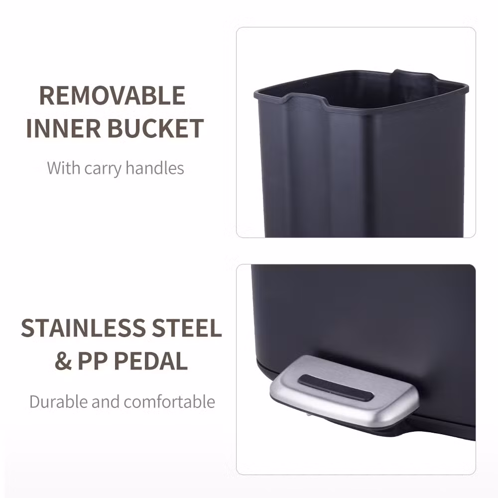 5L 30L Hotel Room Matt Black Square Dustbin Garbage Trash Can with Step Foot Square Waste Bin