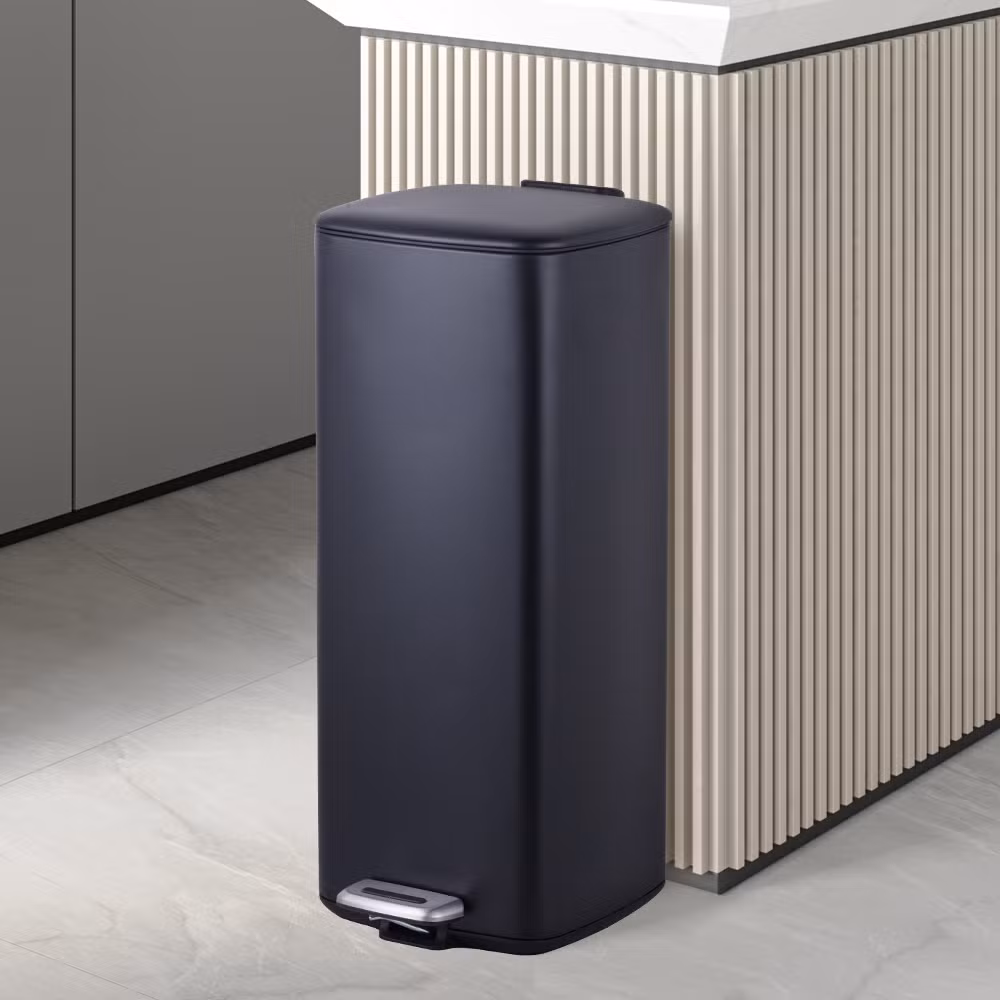 5L 30L Hotel Room Matt Black Square Dustbin Garbage Trash Can with Step Foot Square Waste Bin