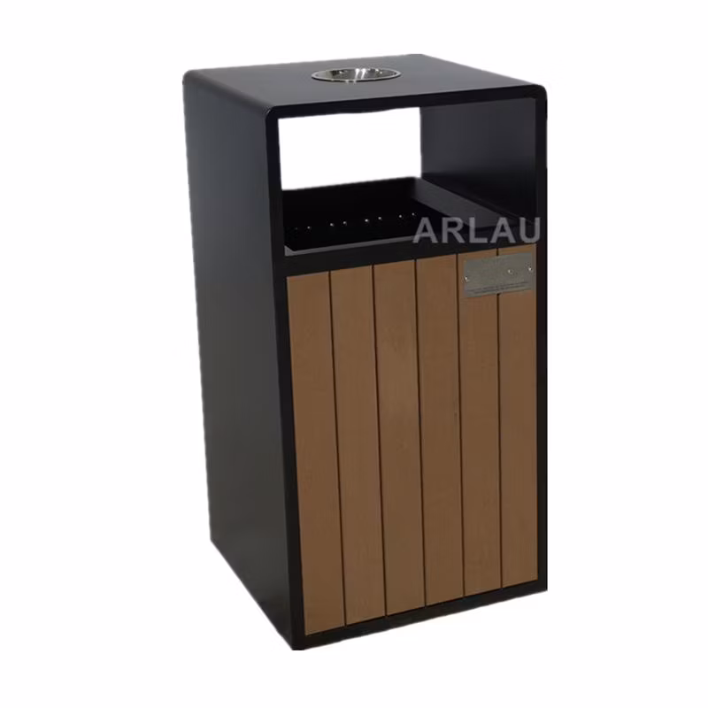 Outdoor Wood Trash Receptacles Exterior Garbage Can Commercial Rectangular Little Waste Bin