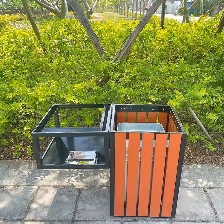 Plastic Wood Outdoor Customized Public Metal Steel Trash Can Waste Sorting Garbage Recycle Bin