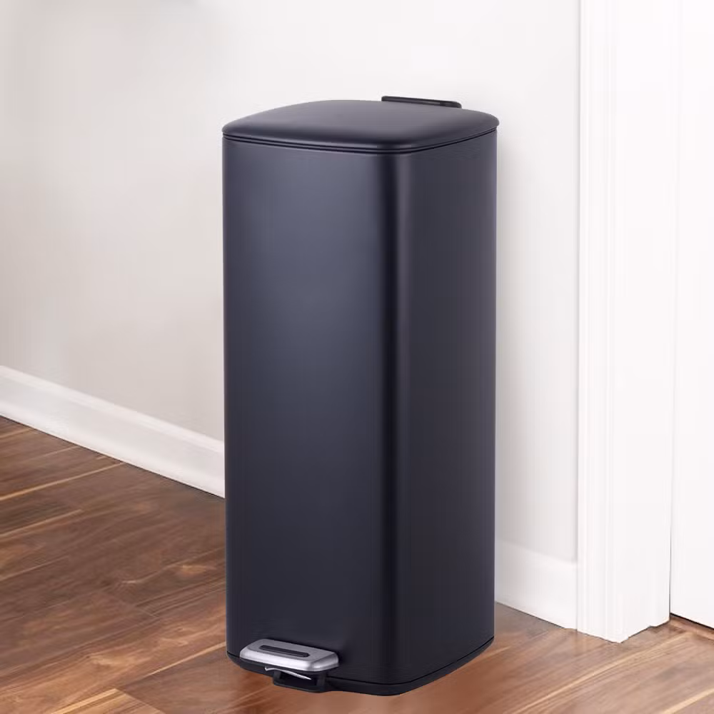 5L 30L Hotel Room Matt Black Square Dustbin Garbage Trash Can with Step Foot Square Waste Bin