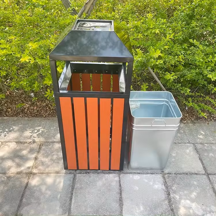 Plastic Wood Outdoor Customized Public Metal Steel Trash Can Waste Sorting Garbage Recycle Bin