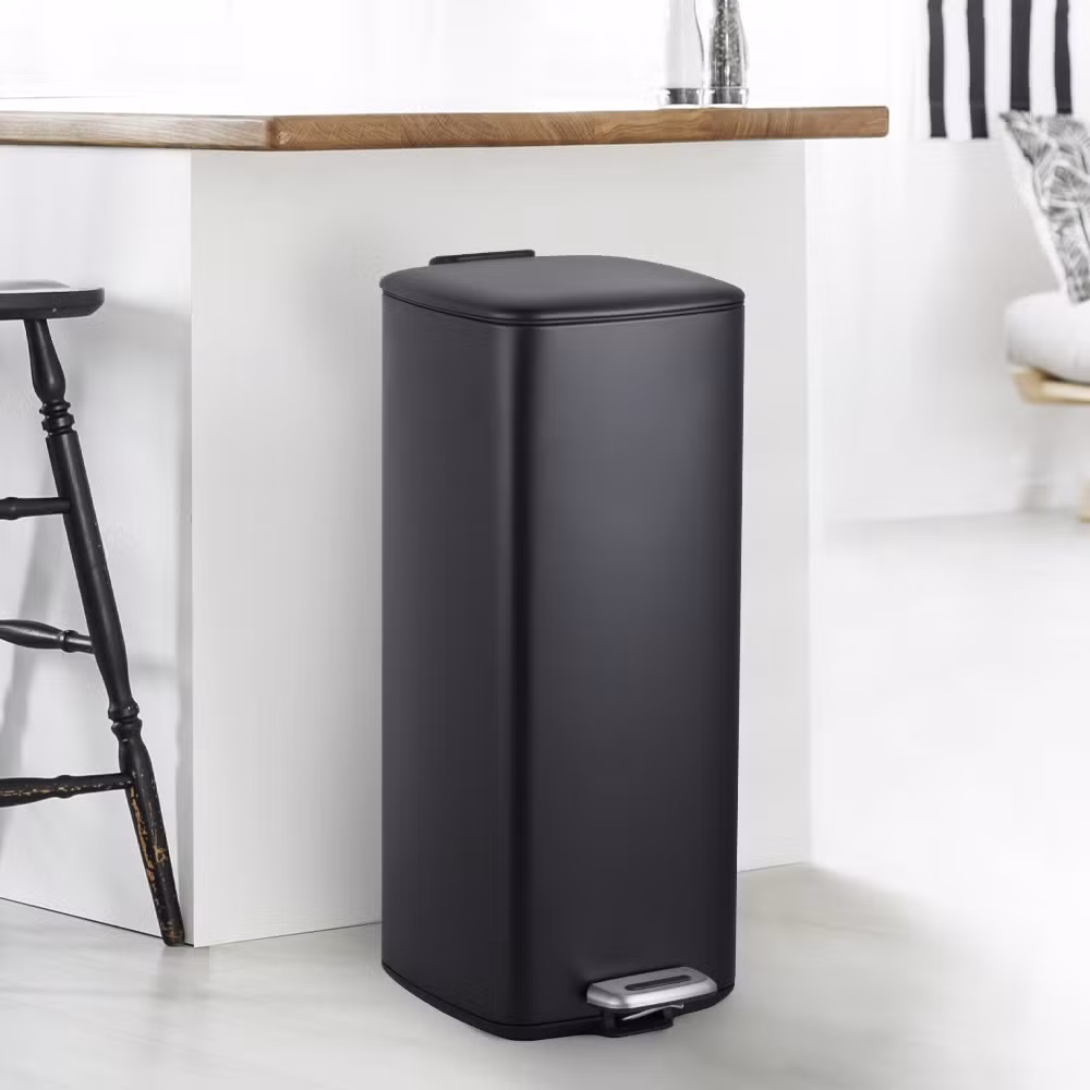 5L 30L Hotel Room Matt Black Square Dustbin Garbage Trash Can with Step Foot Square Waste Bin