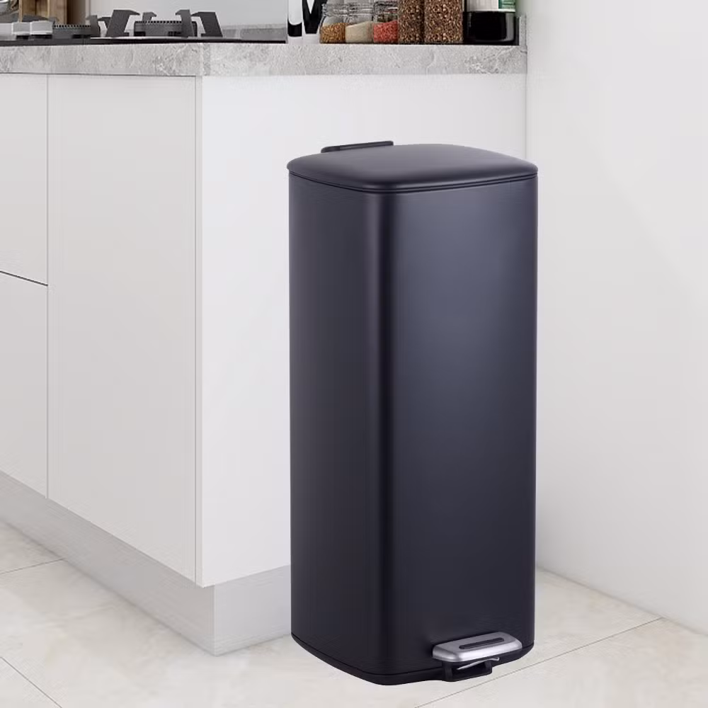 5L 30L Hotel Room Matt Black Square Dustbin Garbage Trash Can with Step Foot Square Waste Bin