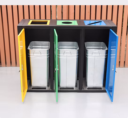 Outdoor Public Commercial Wooden Trash Can Waste Bin
