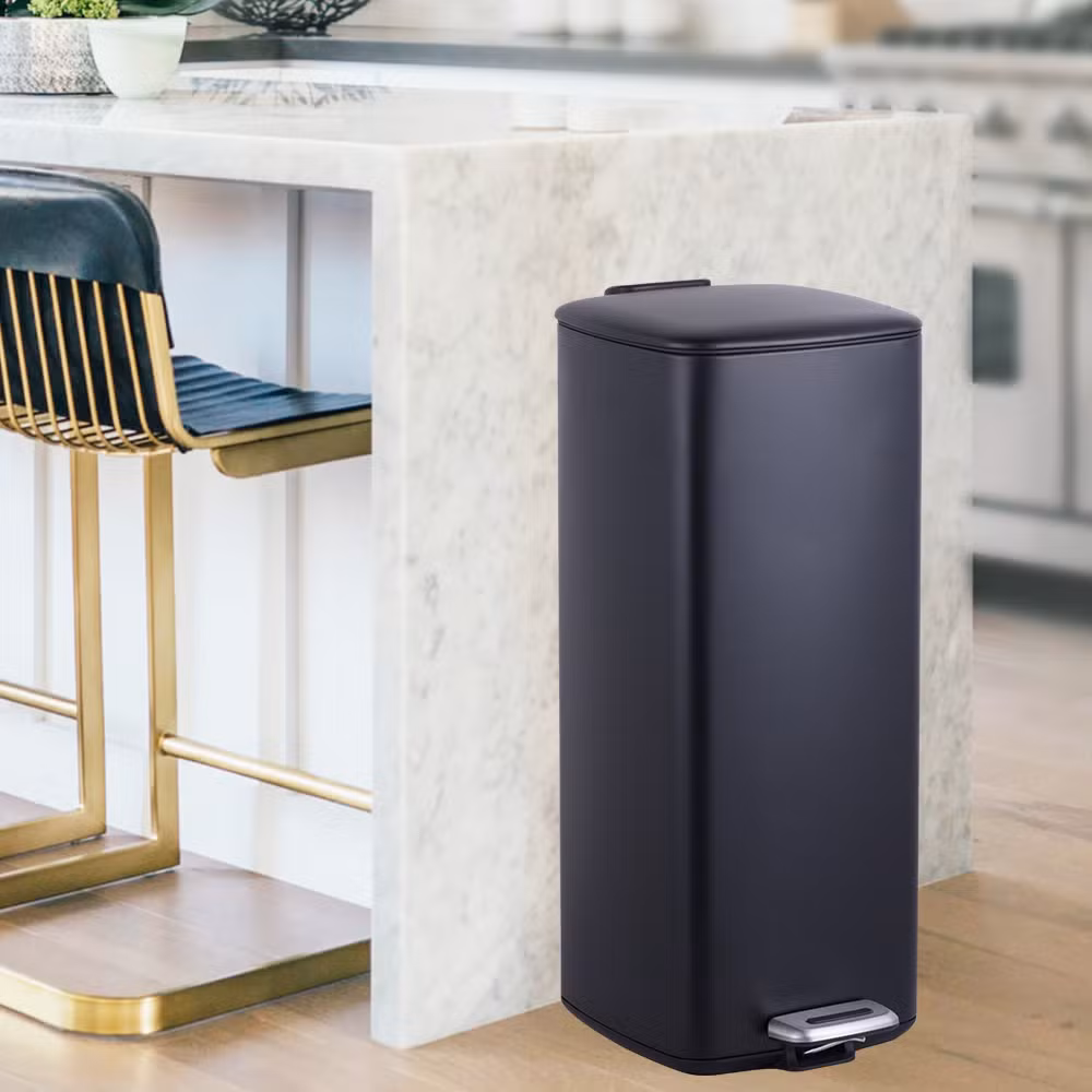 5L 30L Hotel Room Matt Black Square Dustbin Garbage Trash Can with Step Foot Square Waste Bin