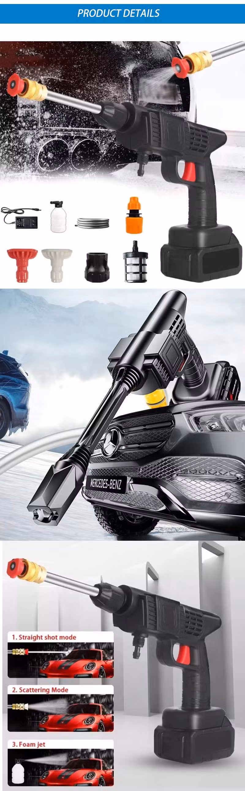 Car Wash Water Spray Gun High Pressure Cleaning Gun Electric Cleaning Kit 21V Handheld Water Spray Gun