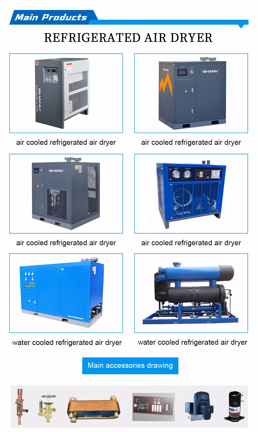 2-10 Dew Point Cooling and Water All Size Refrigerated Compressed Air Dryer for Compressor Supplier