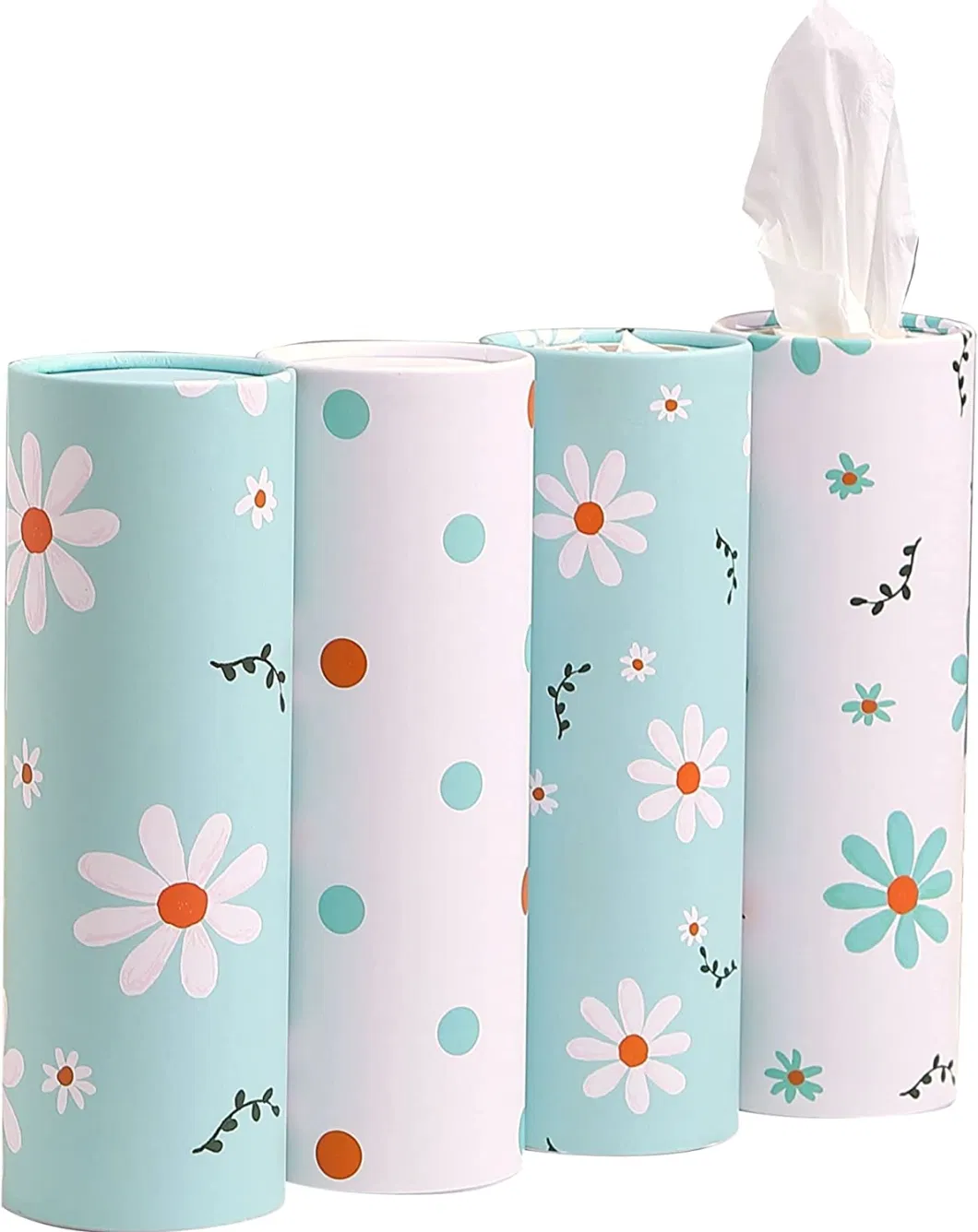 Customizable Empty Kraft Paper Cylinder Gift Boxes with Lid for Water Bottle Tea Coffee Tissue Oil Car Tissue Box with Facial Tissue Bulk Paper Round Tissue Box