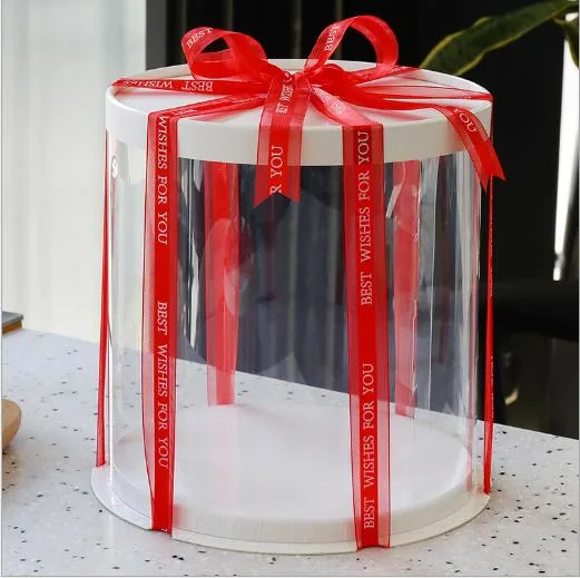 Spot Wholesale Custom Clear Baking Round Birthday Cake Shaped Printing Single Double-Layer Heightening Plastic Three-in-One Transparent Cylinder Packaging Box