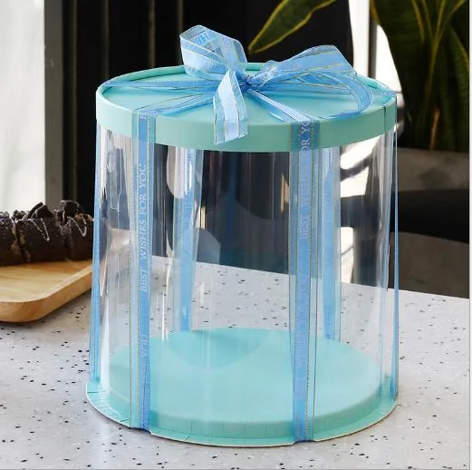 Spot Wholesale Custom Clear Baking Round Birthday Cake Shaped Printing Single Double-Layer Heightening Plastic Three-in-One Transparent Cylinder Packaging Box