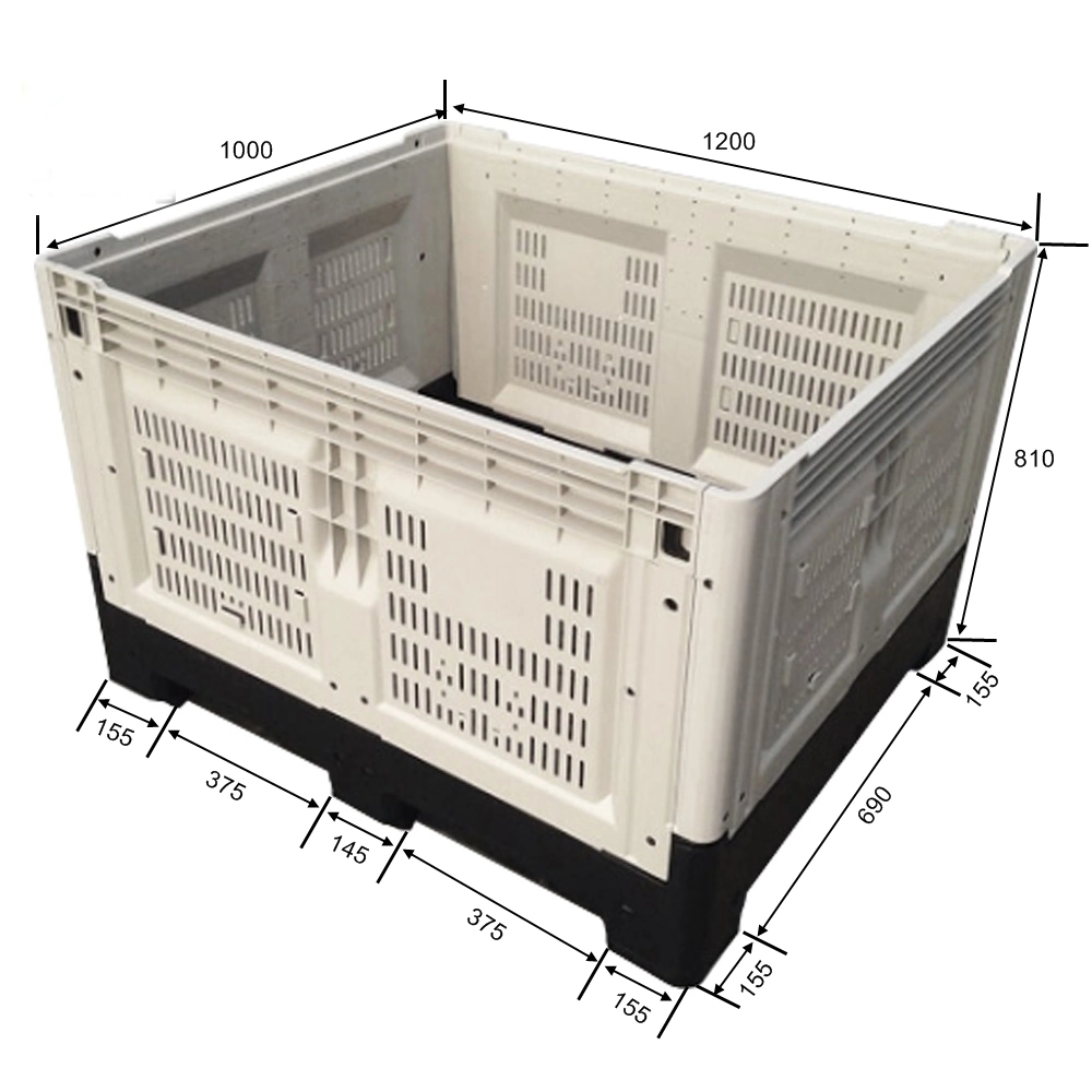 1200-1000-810 Heavy Duty Folding and Moving Packing Plastic Fruit Storage Plastic Pallet Container Box