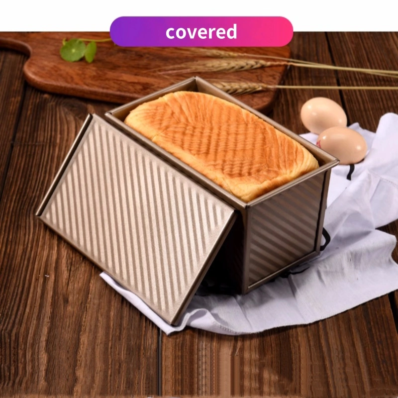 Bakeware Golden Non Stick Corrugated Toast Box with Lid Baking Mold Low Sugar Toast Oven Cake Baking Tray