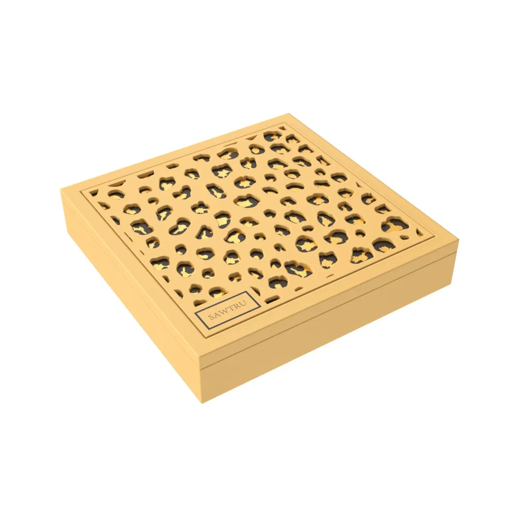 Laser Engraved Pattern PU Leather Inside Yellow Painting Jewelry Wooden Box