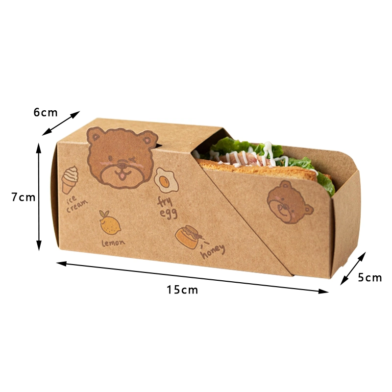 Custom Size Logo Kraft Paper Bread Cheese Toast Cake Food Drawer Box Packaging Egg Puffs Sandwich Box