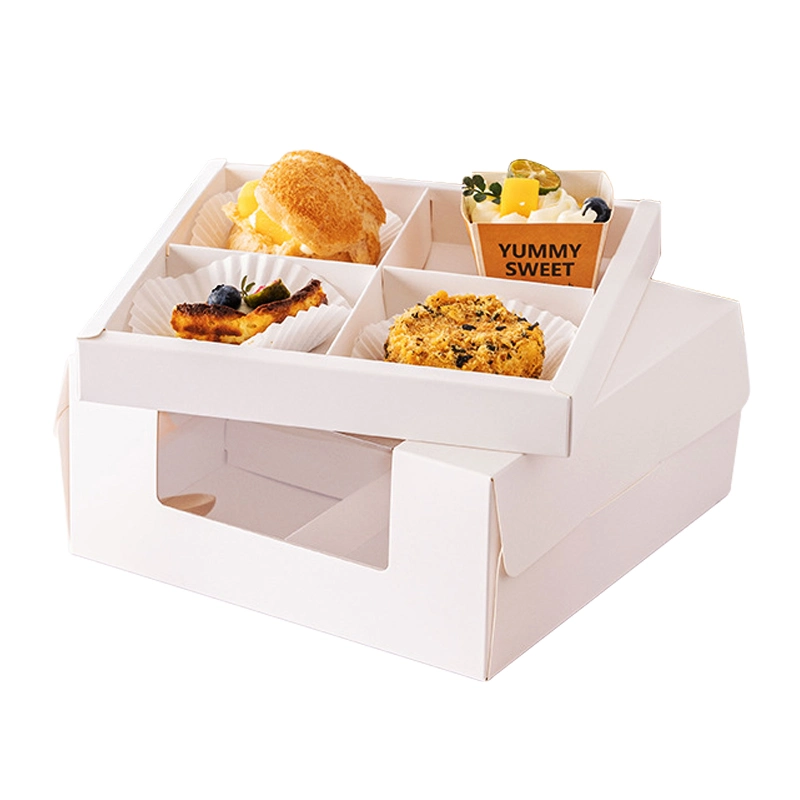 New Design Transparent Window White Cardboard Paper Drawer Type Dessert Packaging Boxes Customized Cup Cake Box