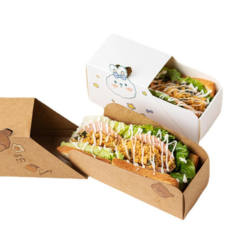 Custom Size Logo Kraft Paper Bread Cheese Toast Cake Food Drawer Box Packaging Egg Puffs Sandwich Box