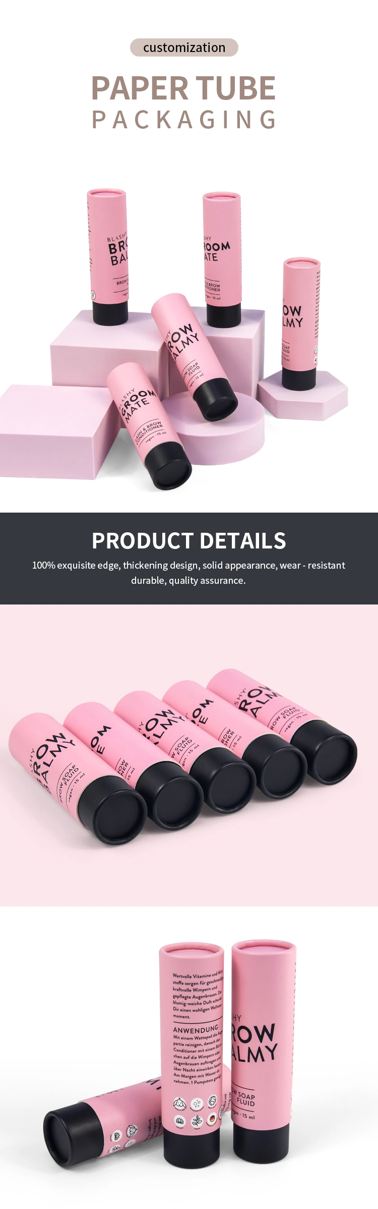 Firstsail Custom Logo Wholesale Puff Cylinder Packaging Gift Cosmetic Oil Paper Tube Boxes for Skin Care Lotion Lipgloss Deodorant