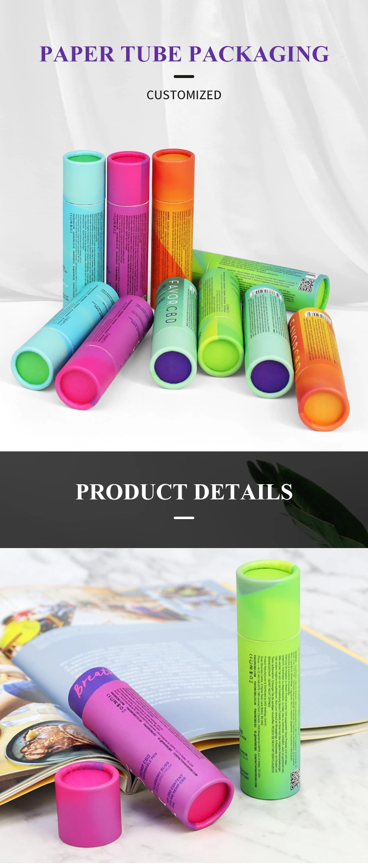 Firstsail Custom Logo Wholesale Puff Cylinder Packaging Gift Cosmetic Oil Paper Tube Boxes for Skin Care Lotion Lipgloss Deodorant