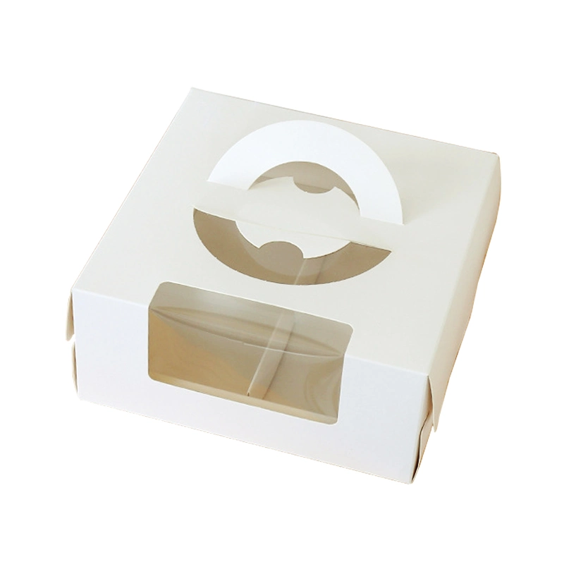 New Design Transparent Window White Cardboard Paper Drawer Type Dessert Packaging Boxes Customized Cup Cake Box