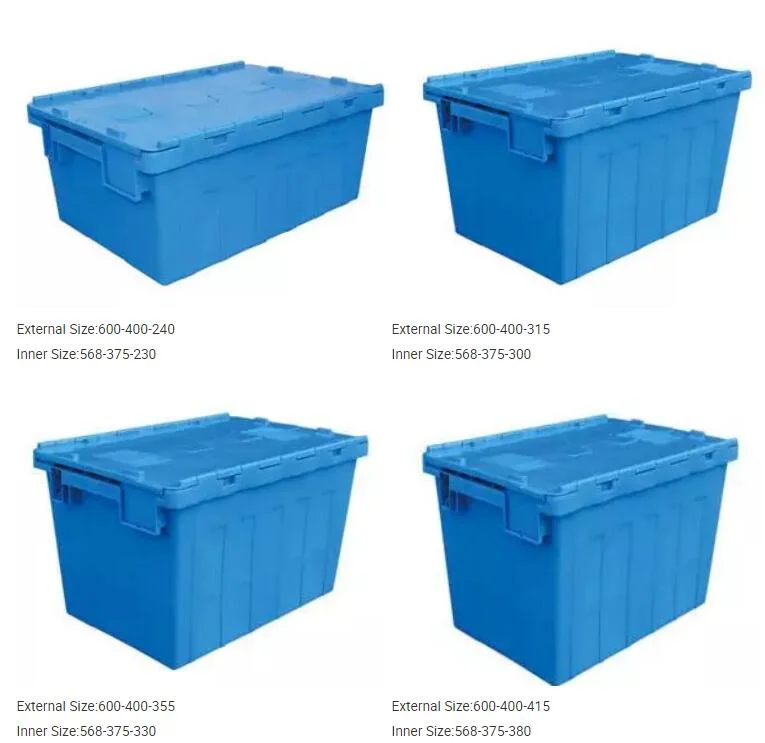 Cheap High Quality Nestable and Stackable Turnover Logistic Hinged Plastic Moving Attched Lid Tote Boxes Plastic Box