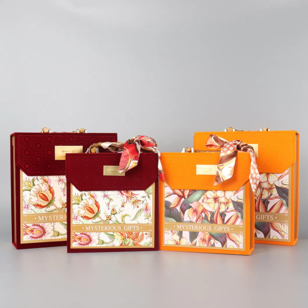 Luxury Personalized Unique Design Packaging Orange Cardboard Wedding Gift Box with Handle