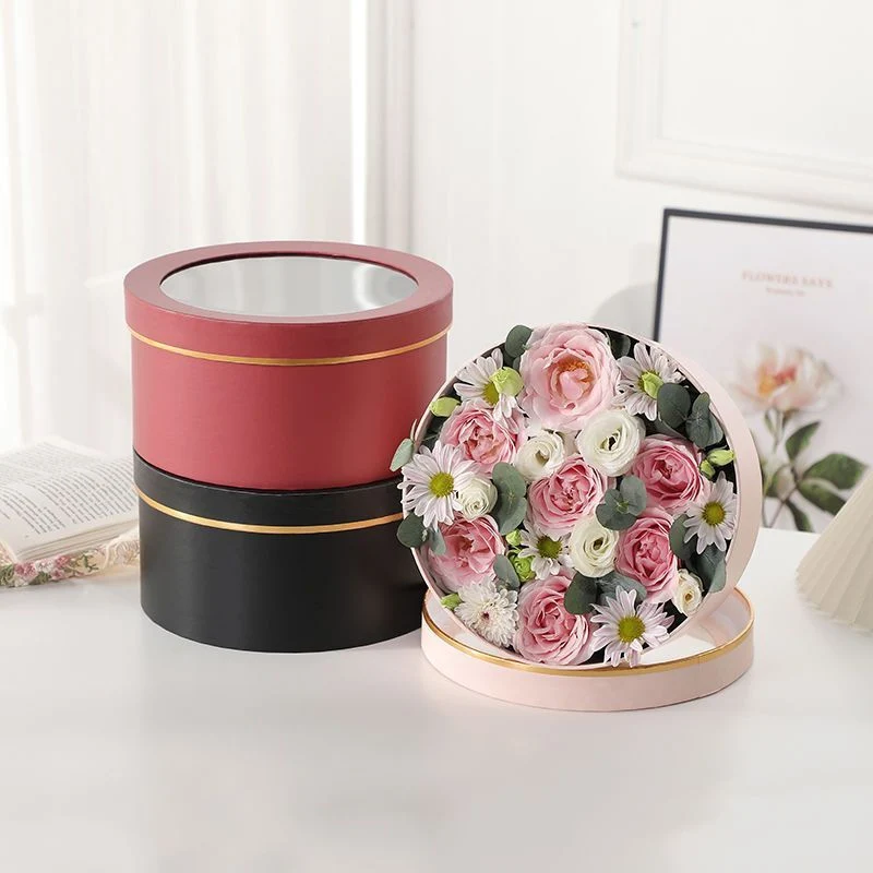 Luxury Valentine&prime;s Day Paper Flower Box Wholesale Round Cylinder Cardboard Wedding Gift Box for Rose Flower Packaging