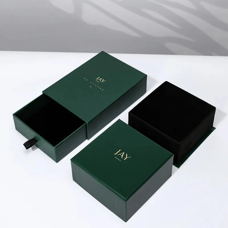 Exquisite Green Drawer Storage Rigid Cardboard Gift Paper Box for Jewelry