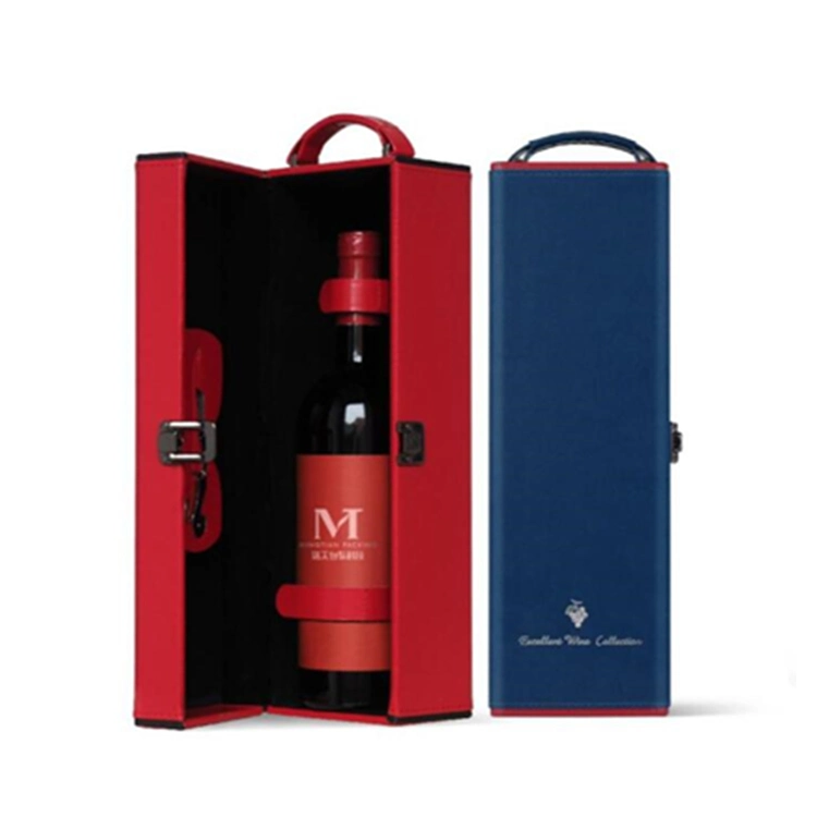 Custom Portable Leather Single Wine Bottle Box with Seahorse Knife for Packing