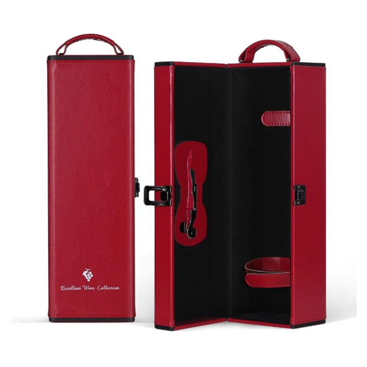 Custom Portable Leather Single Wine Bottle Box with Seahorse Knife for Packing