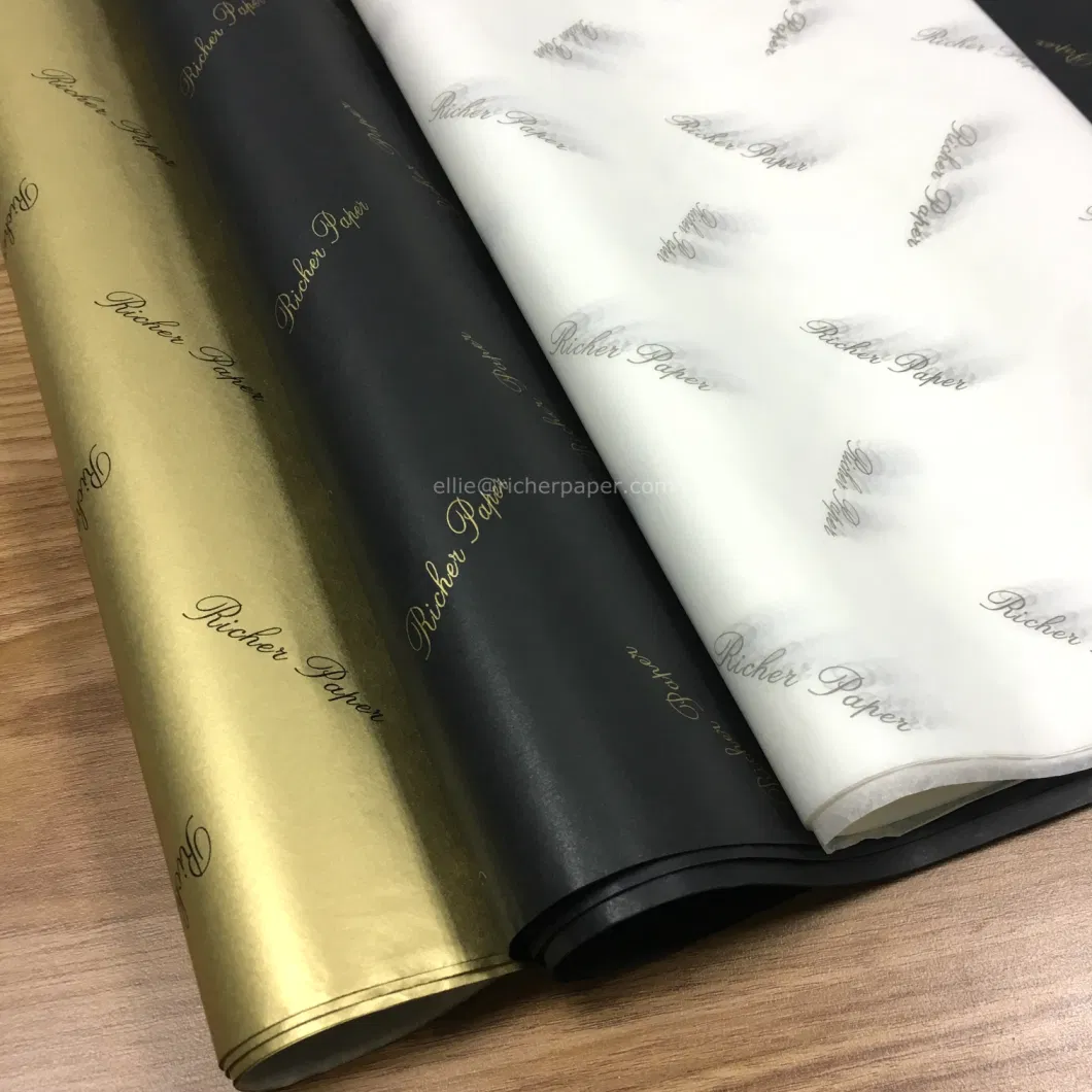 Custom Logo Luxury Packing Black Golden Gift Silk Wrapping Tissue Paper