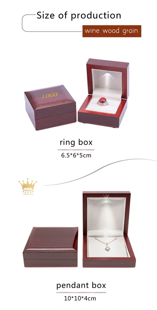 LED Jewelry Box Wooden Gift Box Wine Wood Grain Paint Goods in Stock Customization Printing Logo