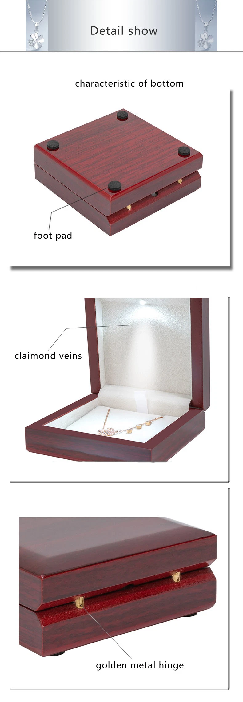 LED Jewelry Box Wooden Gift Box Wine Wood Grain Paint Goods in Stock Customization Printing Logo