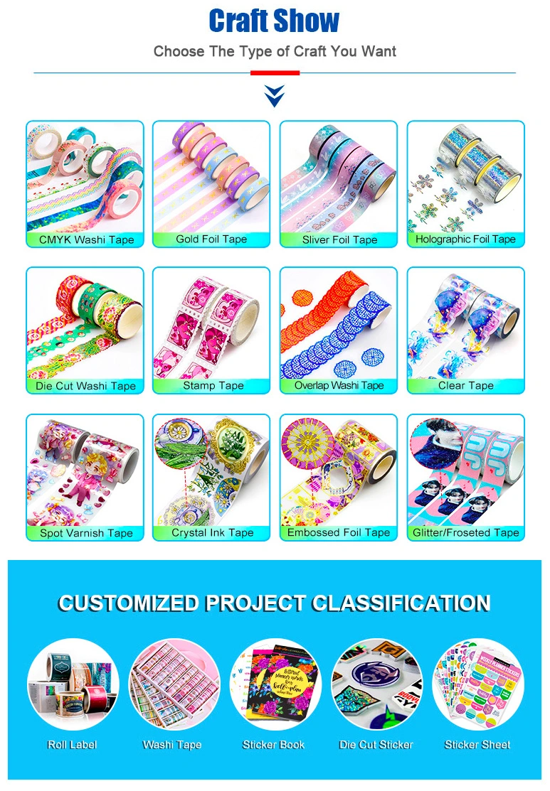 China Kawaii Washi Tape, Custom Make Design Printed Paper Pet Washi Tape Wholesale