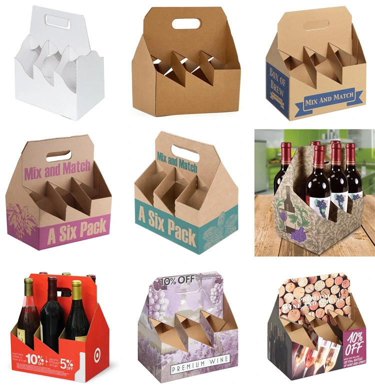 Custom 2/4/6 Pack Kraft Paper Cardboard Box for Beer Wine Bottle Carrier Holder