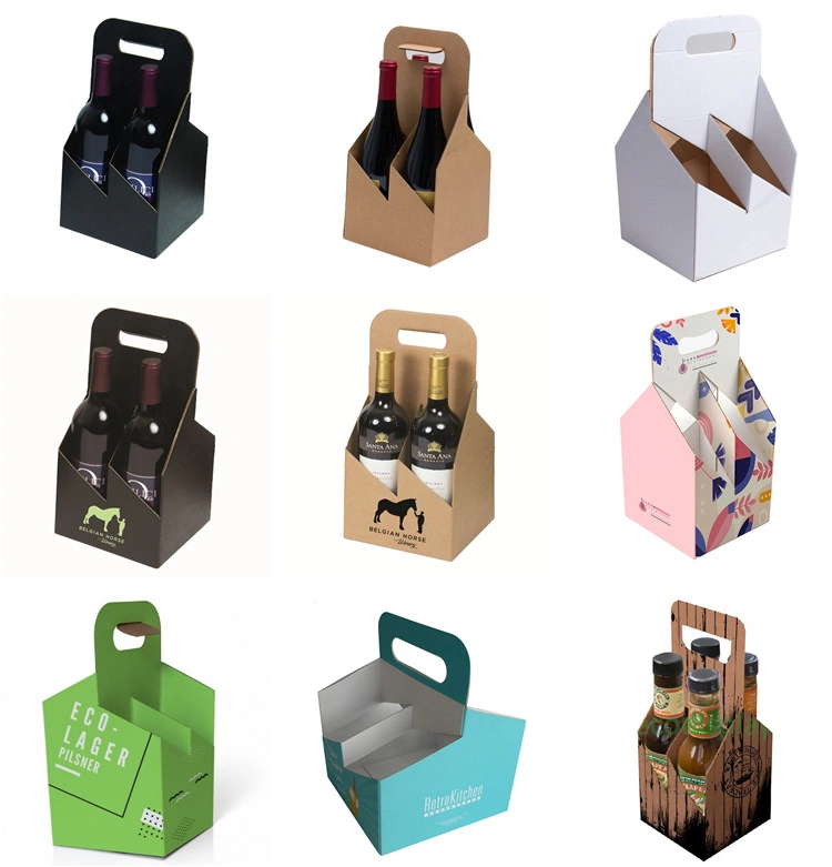 Custom 2/4/6 Pack Kraft Paper Cardboard Box for Beer Wine Bottle Carrier Holder