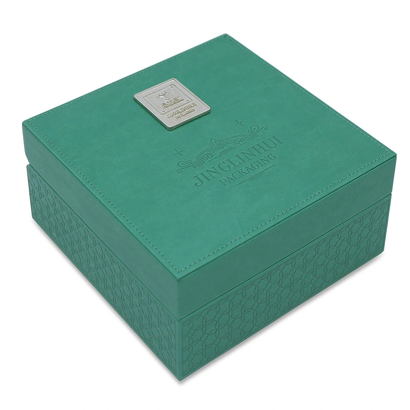 Custom Green PU Leather Premium Gift Wine Luxury Bottle Packaging Box Single Classical Single Green Gift Perfume Box