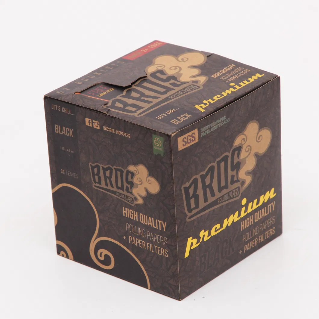 Accept Custom Logo Bros Black Smoking Rolling Paper with Tips