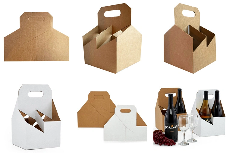 Custom 2/4/6 Pack Kraft Paper Cardboard Box for Beer Wine Bottle Carrier Holder