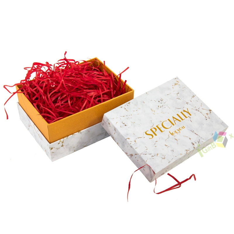 Orange Gift Boxes with Lid and Shredded Paper Filler Box for Business