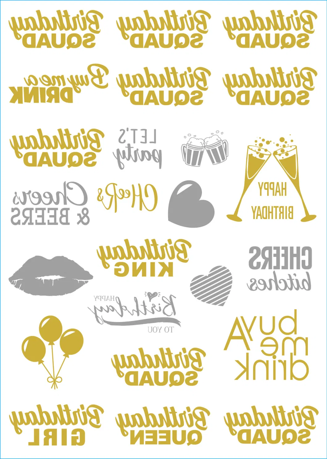 Waterproof Bridesmaid Wedding Bachelor Party Foil Silver Temporary Tattoo Sticker