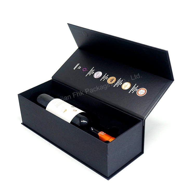 Black Wine Gift Box, Custom Logo Magnetic Boxes for Glass Bottle, Olive Oil Paperboard Packaging Box