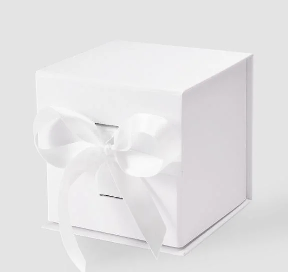 off-White Gift Box with Lid and Shredded Paper Fill for Weddings