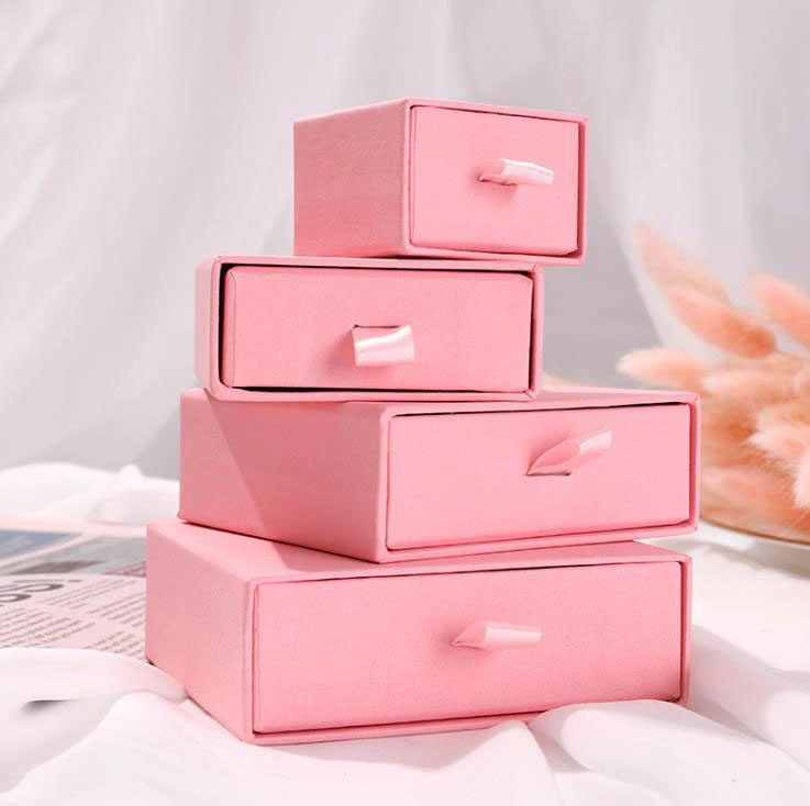 Pink Sliding Paper Jewelry Box with 4 Different Sizes, Custom Logo Paper Drawer Box