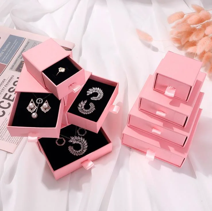 Pink Sliding Paper Jewelry Box with 4 Different Sizes, Custom Logo Paper Drawer Box